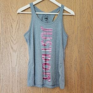 Nike Dri-Fit heathered grey w/ pink & white zebra "just do it" racerback tank S